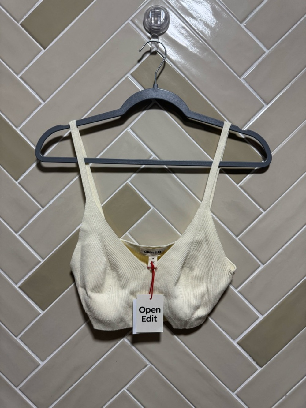 NWT Open Edit Cream Ribbed Crop Bralette